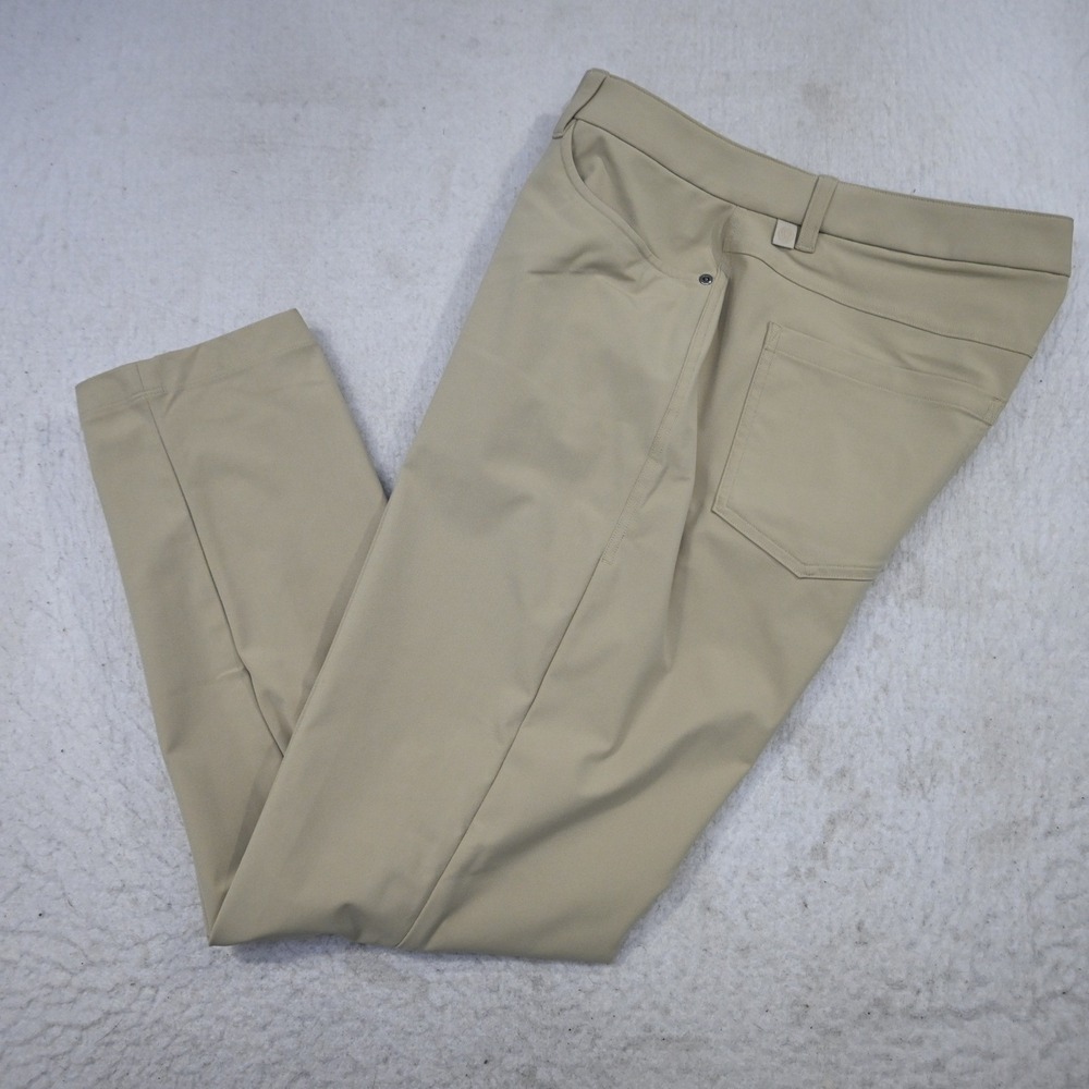 Lululemon Commission Pant Mens 34 x 30 Slim Tan Warpstreme 5 Pocket Hidden Zip